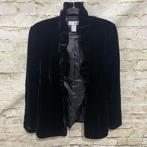 Spiegel Black Velvet Ruffle Hook & Eye Clasp Blazer Jacket